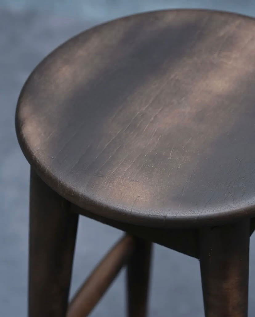 Antique Smoky‑Patina Solid‑Wood Bar Stool
