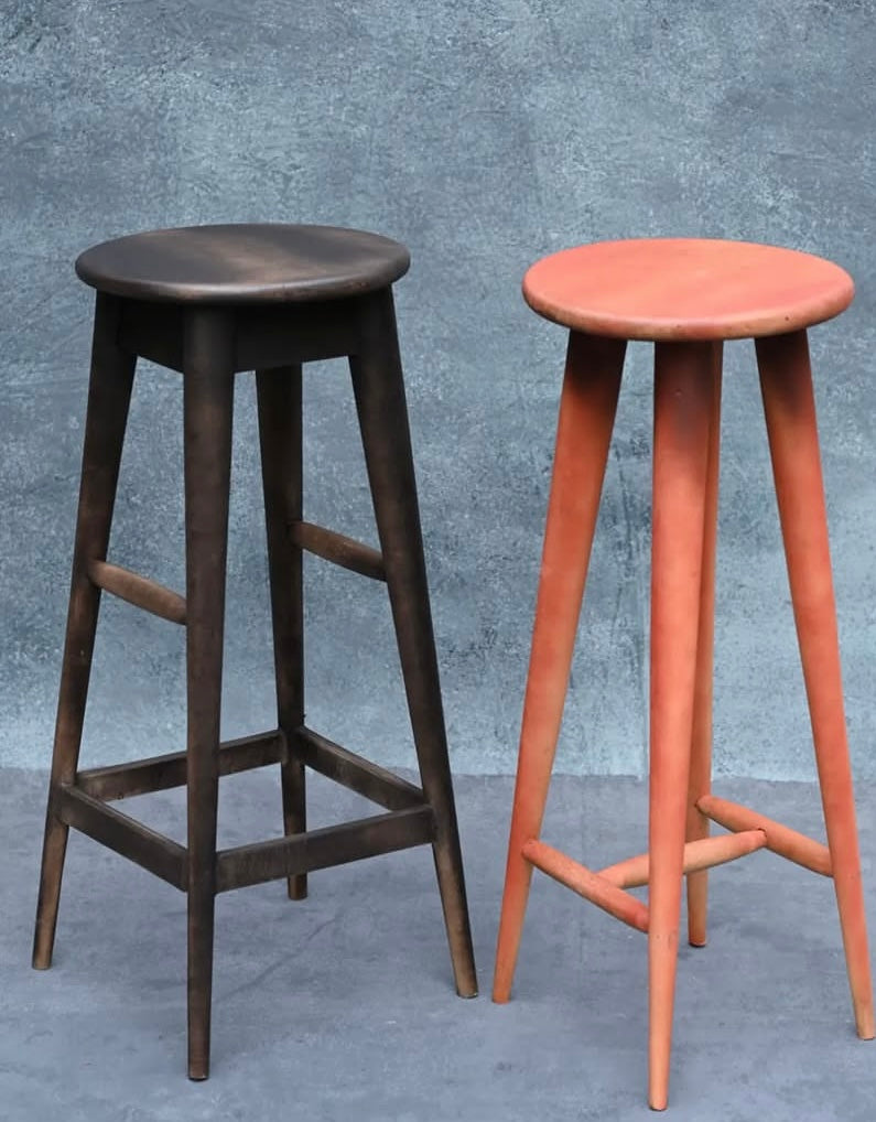 Antique Smoky‑Patina Solid‑Wood Bar Stool