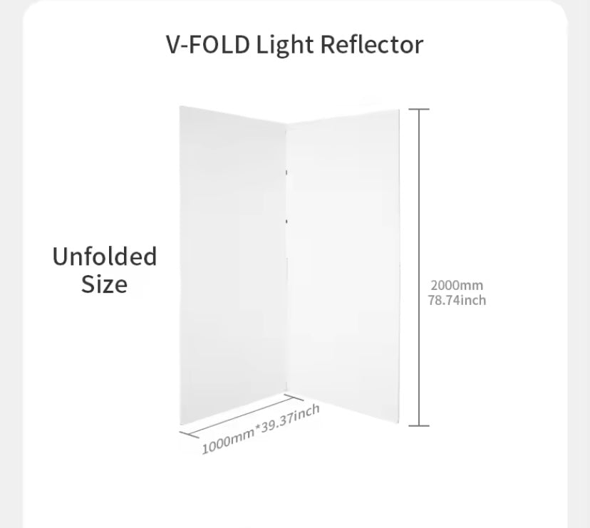 Foldable v Flat light reflector for photography and videography 6.7 ft by 6.7ft when full unfolded.