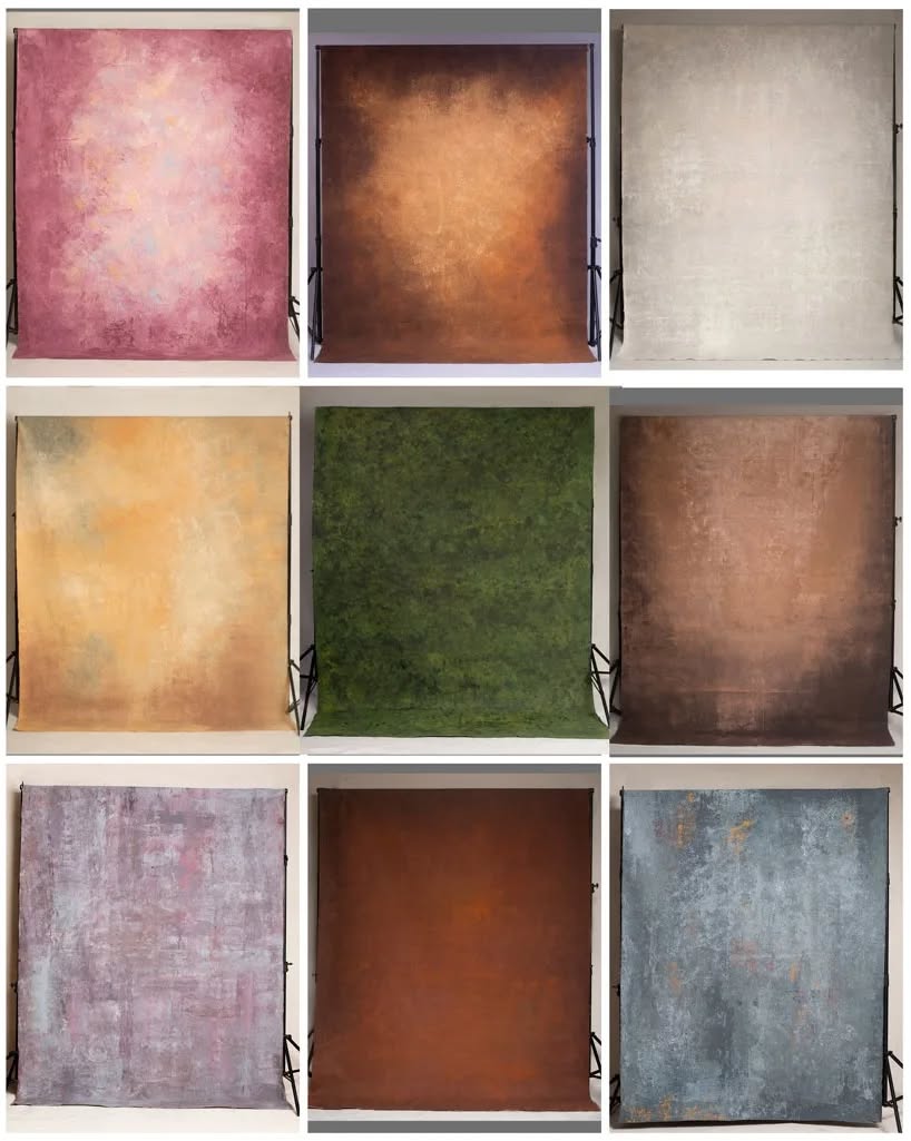 Backdrops: mini hand panted canvas backdrops in different colors