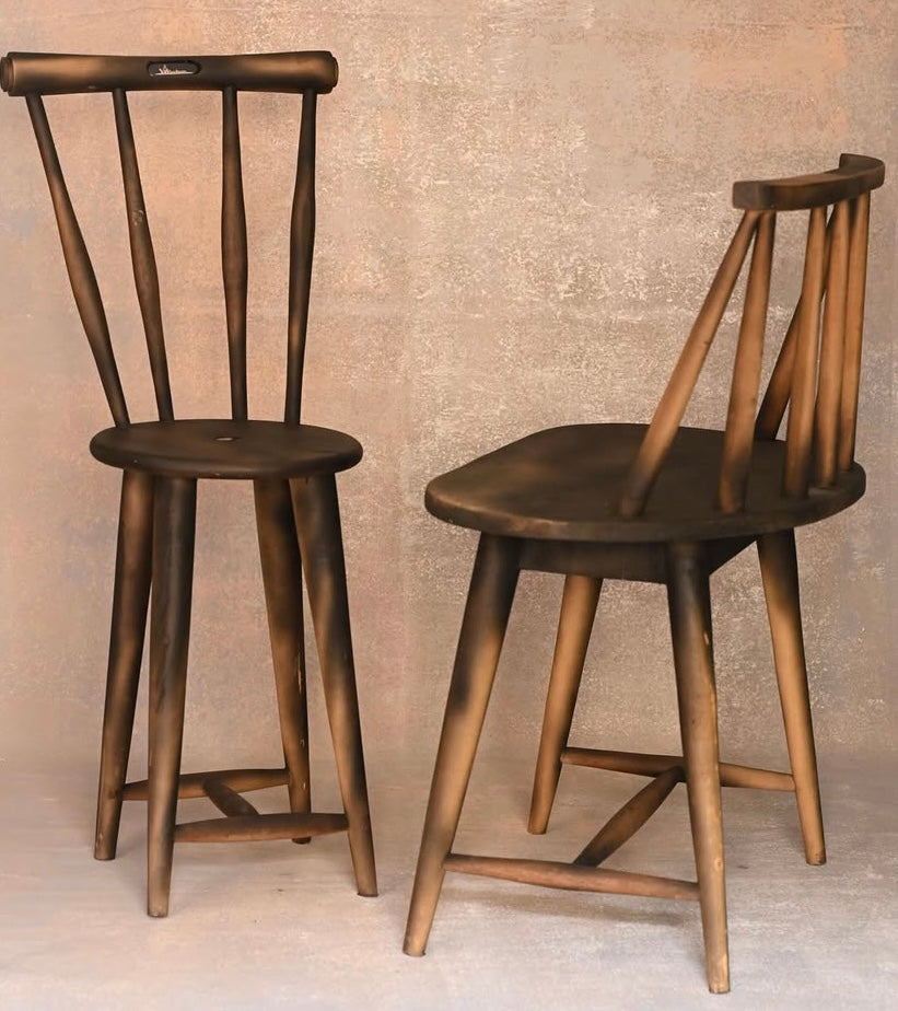 Antique Smoky‑Patina Solid‑Wood Bar chair