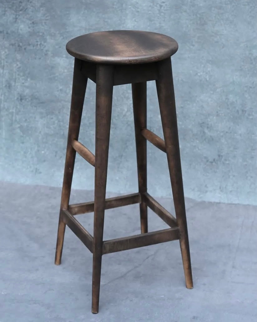 Antique Smoky‑Patina Solid‑Wood Bar Stool