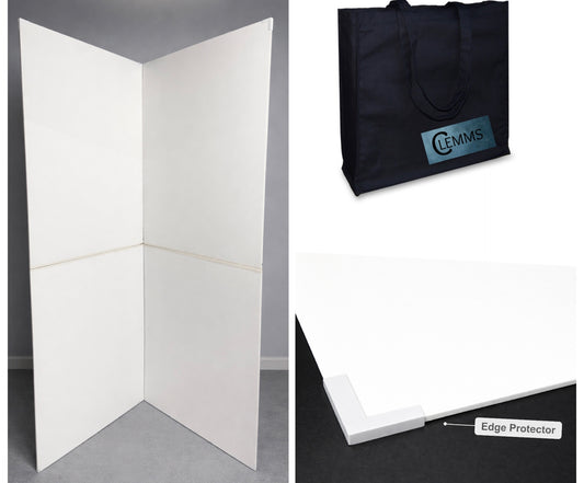 Foldable v Flat light reflector for photography and videography 5.58ft x 6.6ft when fully unfolded. With protective edges to avoid wear and tear.